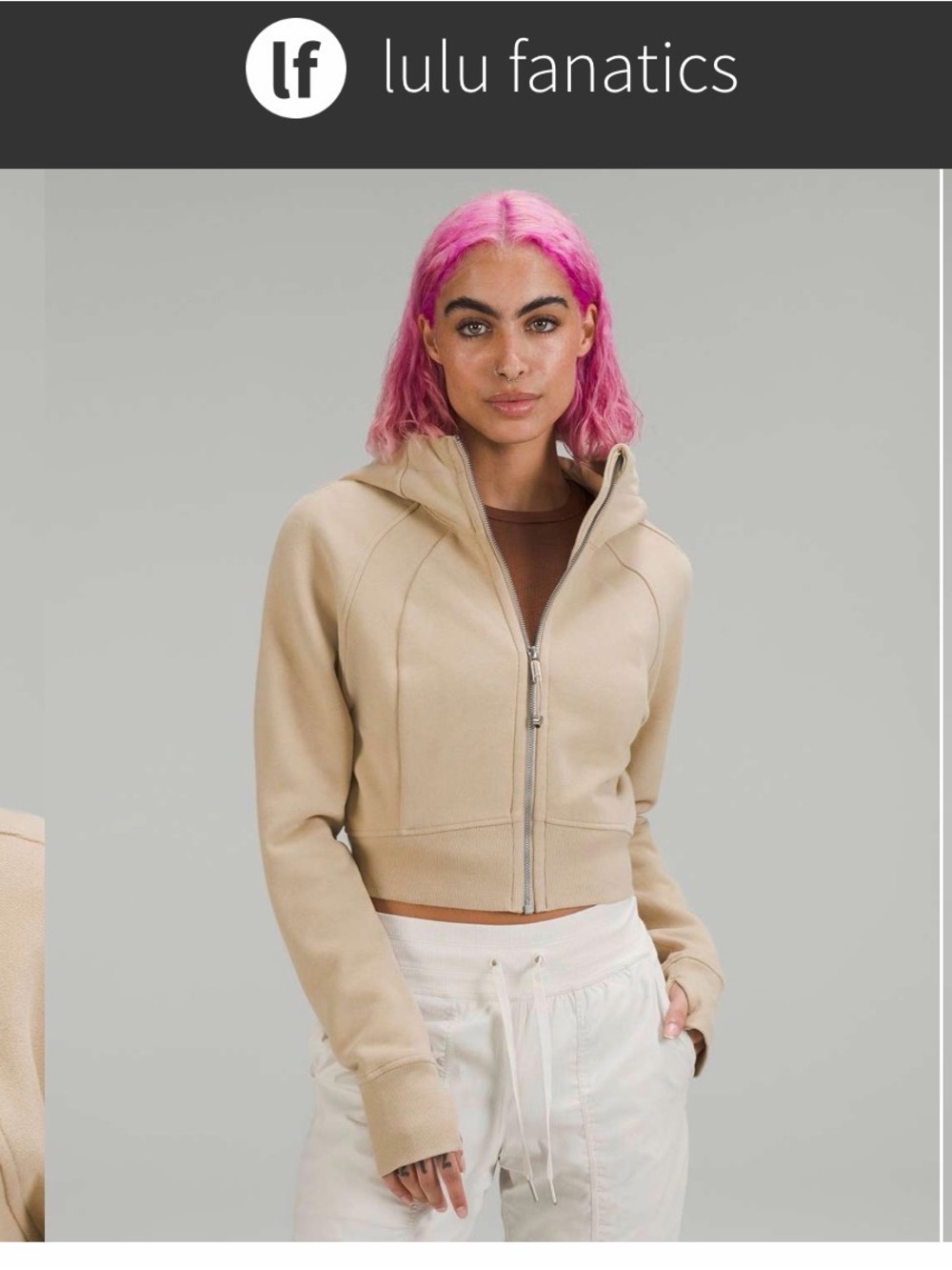 lululemon athletica Beige Cropped Zip Hoodie